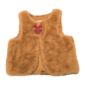 Tahari Toddler Girl Fuzzy Vest Brown‎ Cozy Fall Apples 24 Months